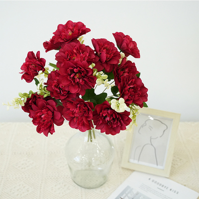 Good price 5 peony and chrysanthemum artificial silk flowers, peony artificial flowers, hand-held bouquets, wedding flower arrangements, table decoration flower ornaments online