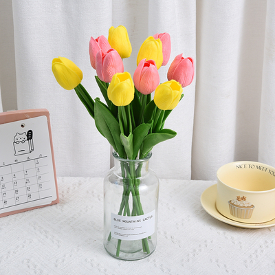 Good price Cross-border bestseller PU tulip artificial flowers, Amazon wedding bouquet decoration, living room and home decoration artificial flowers online