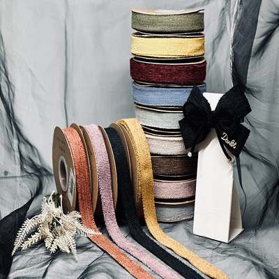 Good price Cross border Korean style new solid color chenille ribbon gift box packaging flower gift bow accessory Wholesale of woven tape online