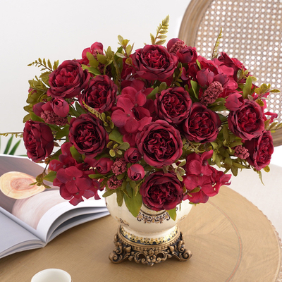 Good price Wholesale of European-style retro hydrangea core peony artificial flowers, wedding staircase decorative flowers, artificial flowers and silk flowers online