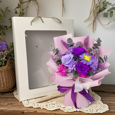 Good price Cross-border preserved flower purple rose bouquet finished Valentine's Day, girlfriend's birthday gift, preserved flower high-end decorative item online