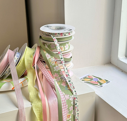 Buy High Tenacity Fanhua Pink Green Series Ribbon Flower Bouquet Strap Baking DIY Festival Products Floral Materials Ribbon online manufacture