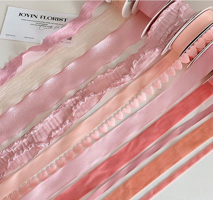 buy Soft Peach Series Ribbon Flower Bouquet Strap 2024 Valentine's Day Baking DIY Handmade Floral Weaving Ribbon 2.5cm Usage online manufacture