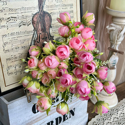Good price 15 tea buds, artificial flowers, artificial flower bouquets, handmade flowers, wedding flowers, artificial silk flowers, wedding landscaping online