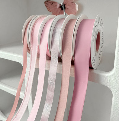 buy Pink Memory Ribbon Flower Arrangement Packaging Hair Accessories Gift Packaging with Handmade DIY Bouquet online manufacture