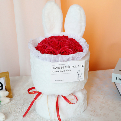 Buy Qixi Festival flower arrangement bouquet, Mother's Day gift, cute rabbit ears, artificial flowers, soap, flower bouquet finished product online manufacture