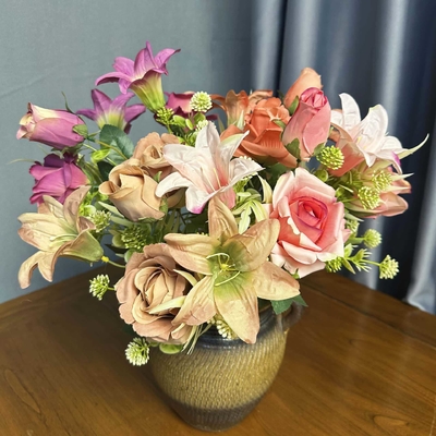 Buy Simulated Flowers European Rose Lily Combination Bouquet Wedding Home Decoration Decoration Cross border Fake Flower Ornament online manufacture