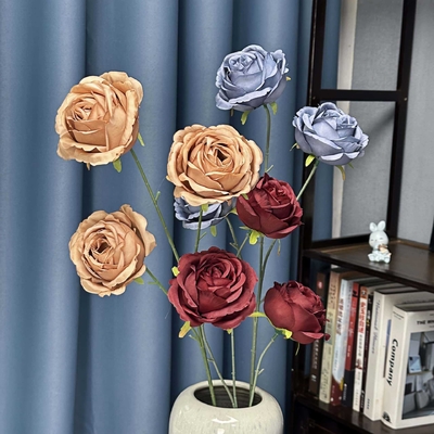 Buy Simulated Flowers, 3 Roses, Wedding Home Decor, Handmade Bouquet Scene Arrangement, Cross border Fake Flower Ornament online manufacture