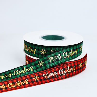 Good price 2.5cm x 25m Christmas Hot Stamping Checkered Ribbon Perfect for Gift Box Decoration online