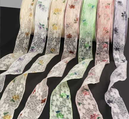 Good price Green 2.5cm/10m Ribbon Lace Flower Materials for Qixi Valentine's Day Beauty Gauze Bouquet online
