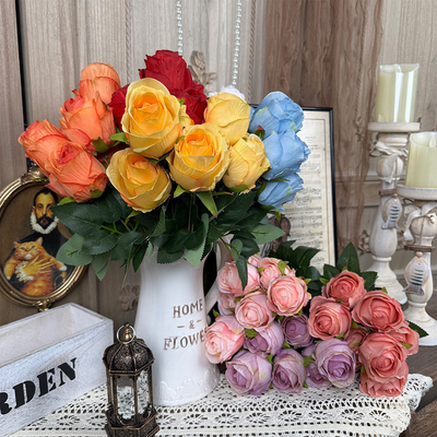Buy 7-head Corolla simulation rose, fake flower bouquet, silk flower, artificial flower, wedding hall, high-end living room decoration ornament online manufacture