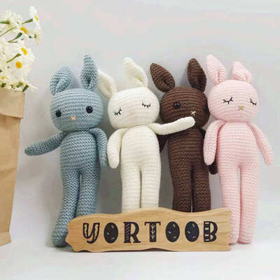 Buy Wholesale Knitted Cute Baby Comfort Doll Rabbit Crochet Animal Toy Handmade Amigurumi Rabbit Plush Toy online manufacture