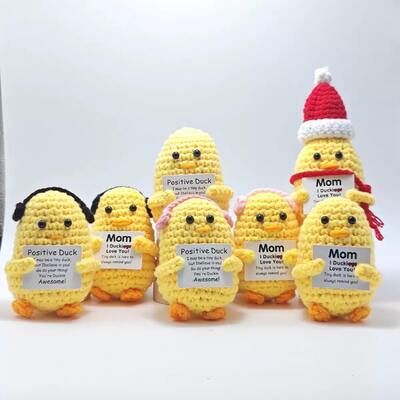 Buy Funny Crochet Kawaii Stuffed Emotional Positive Duck Plush Toy Funny Knitted Positive Duck Crochet Doll Bag Pendant Gift online manufacture