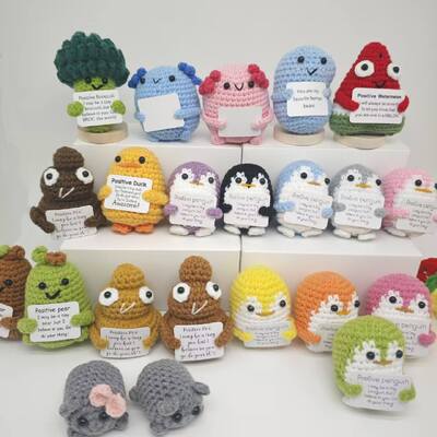 Buy Amigurumi Animal Gift Crochet Toy Plush Doll Handbraided Crochet Bauble Juguete Toy Emotional Support Positive Approving Card online manufacture