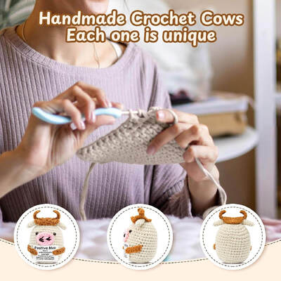 Buy Mini Positive Crochet Cow Handmade Cute Kawaii Stuffed Animal Encouraging Message Funny Emotional Support Buddy Inspired Kawaii online manufacture