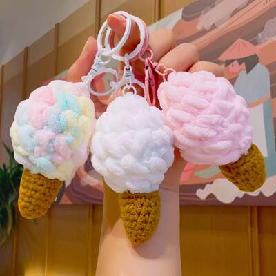 Buy Hand-knitted Cotton Yarn Ice Cream Crochet Animal Plush Doll Super Soft Small Gift Keychain Pendant Exquisite Clip Machine Doll online manufacture