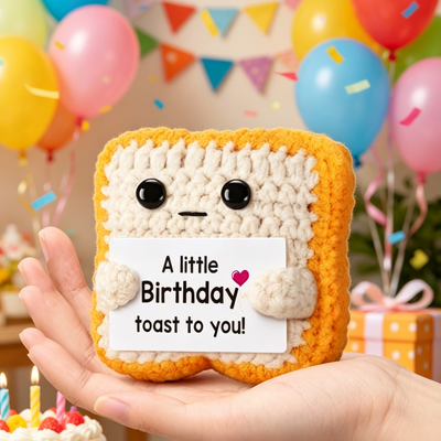 Buy Handmade Crochet Knitted Bread Toast Plush Toy Mini Doll with Positive Encouragement Card for Birthday Party Favor Gift online manufacture