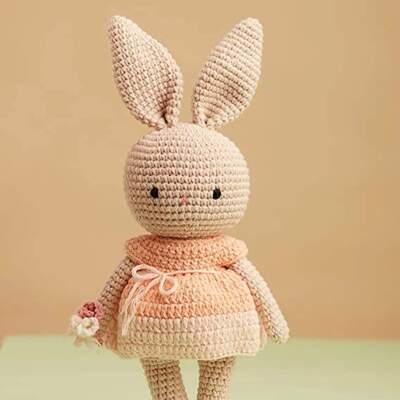 Buy Factory Wholesale Pink Flower Girl Knitted Crochet Doll Easter Bunny Rabbit Plush Stuffed Animal Toy Made Polyester PP Cotton online manufacture