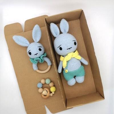 Buy 100% Handmade Crochet Bunny Toy Amigurumi Dolls Crochet Animals Plush Stuffed Bunny Baby Teething Toy online manufacture