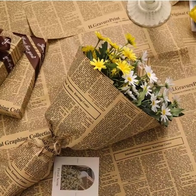 Good price Waterproof Flower Bouquet Wrapping Paper Kraft Paper Newspaper Design Many Colors 50g online