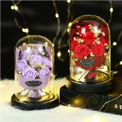Good price Valentine's Day gift for girlfriend practical creative soap rose glass cover ornaments advanced immortal flower birthday girl online