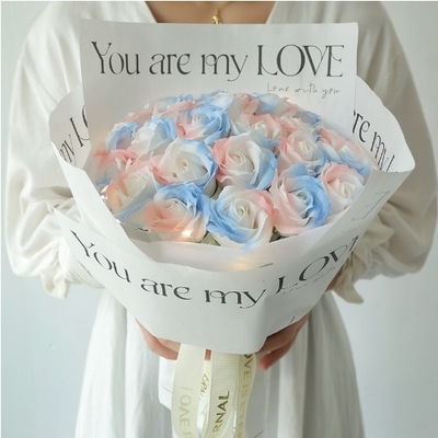 Good price Valentine's Day gift crushed ice blue rose soap flower bouquet for girlfriend bestie eternal life flower birthday online