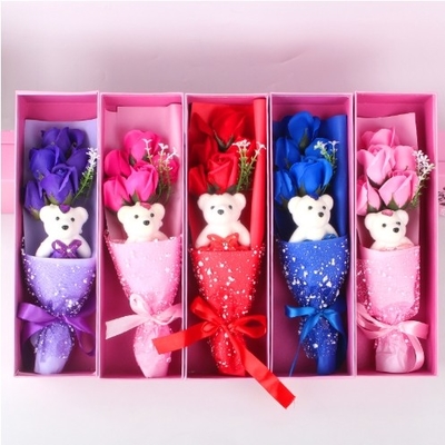 Good price Gift Box 5 Soap Rose Bouquet Bear Gift Promotion Valentine's Day Gift online