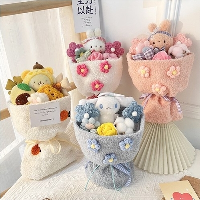 Good price 30x48cm Woolen Exquisite Cartoon Kuromi Plush Doll Bouquet Small Fragrance Style Qixi Teacher's Day Small Doll Gift Handbag Set online