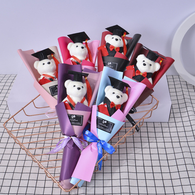 Good price Bear Graduation Bouquet Doctor Bear Doll Male and Female Cartoon Doll Bouquet School Activity Gift 15x35cm Multiple Color online