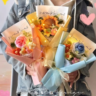 Good price Creative gifts for Valentine's Day and Teachers' Day rose woolen flower bouquets sunflower knitted flowers handmade finished products as birthday gifts online