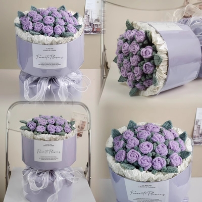 Good price Bubble Roses Handmade Knitted Woolen Flower Bouquets Creative Flower Bouquets for Teachers and Moms on International Women's Day and Teachers' Day online