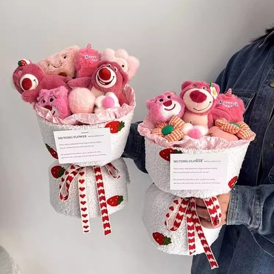 Good price Cartoon Strawberry Bear Doll Flower Bouquets Strawberry Bear Flower Bouquets for Girlfriend as Doll Flower Bouquets on Qixi Festival Valentine's Day for Graduation Confessions online