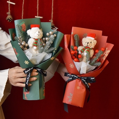 Good price Christmas Flower Bouquets Handmade Knitted Artificial Flowers Christmas Bear Doll Flower Bouquets Christmas Eve Gifts Santa Claus Flower Bouquets online