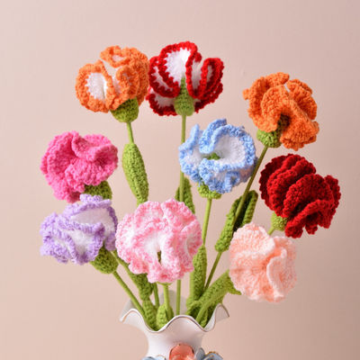 Good price 10x20cm Hand-Knitted Crochet Carnation Artificial Flowers Imitation Blooms in Multiple Colors Perfect Mother's Day Gift online
