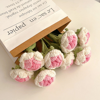 Good price Handmade Crochet Gradient Rose Artificial Flowers, Floral Decor, Hyper-Realistic Blooms for Festive Gifting online