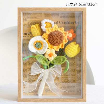 Good price Handmade Crochet Sunflower Eternal Floral Frame Hanging Decor Gift for Teacher's Day 22x17.5x4.5cm Knited Pile online