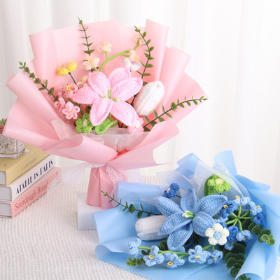 Good price Cross-border Mother's Day gift birthday knitted rose bouquet wool knitted sunflower simulation flower lily online
