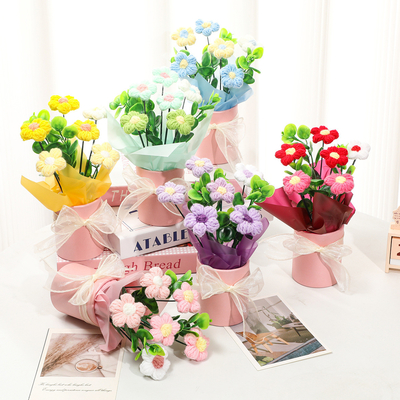 Good price Flowers Variety Knitted Sunflower Puff Hug Bucket Perfect for Women's Day and Mother's Day Celebration online