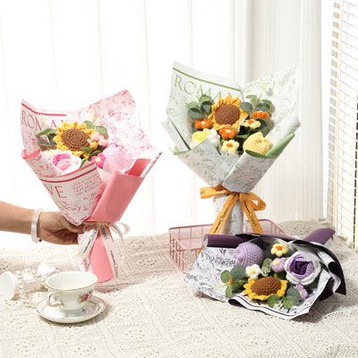 Good price 20x35cm Hand-Knitted Bouquet Sunflower and Rose Simulation Wool in Multiple Colors Ideal for Valentine's Day and Birthdays online