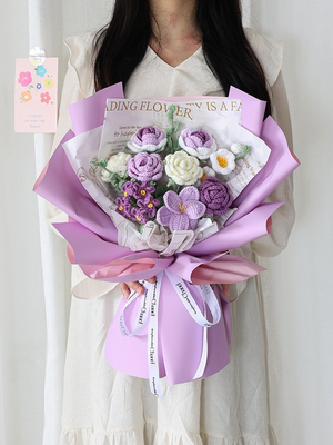 Good price Hand-knitted Yarn Flower Bouquet - Macaron Color Crochet Floral Gift for Girlfriend & Bestie online