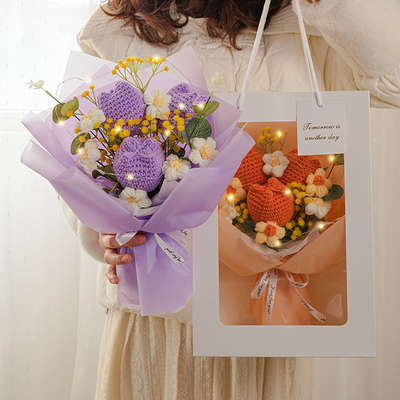 Good price 30x35cm Knited Pile Handmade Tulip Yarn Bouquet Great Mother's Day Present online