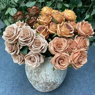 Good price Single 9-flower Simulated Rose Bouquet with Artificial Rose Branches for Wedding Decoration and Photography Props online