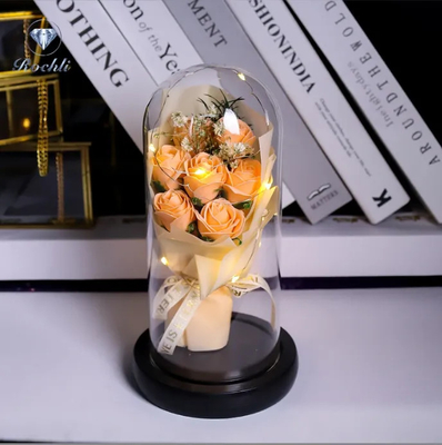 Good price Wholesale Factory Ins Artificial LED Decorative Flowers Birthday Glass Dome Rose Bouquet Valentine's Day Quality Soap Roses online