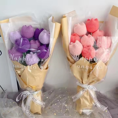 Good price Hand Knitted Flower Yarn Crochet Heart Shape Flowers Hand Woven Bouquet Wedding Decoration Handmade Valentine's Gift for Lovers online