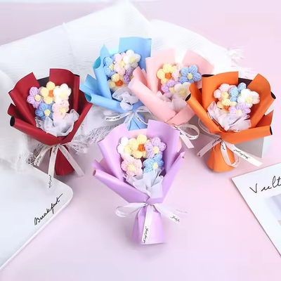Good price Finished Mother's Valentine's Day Crochet Bouquet Creative Artificial Flowers Knitted Puff Bouquet for Floral Use online