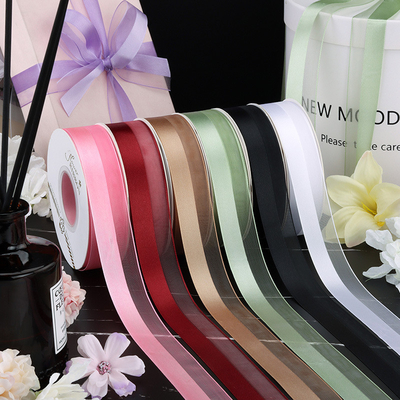 Good price 2.5cm Half Satin Half Yarn Packaging Ribbon Flower Bundle Birthday Cake Ribbon Handmade Butterfly Knot Ribbon online