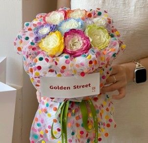 Good price Colorful polka dot dopamine mesh flower packaging paper online