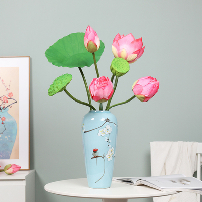 Good price Lotus artificial flowers, simulated flowers, tactile lotus leaves, lotus pods, new Chinese-style home decoration, simulated green plants, lotus photo props online