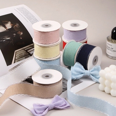 Polyester Woolen Lace Ribbon DIY Bow Red Wavy Edge Children's Hair Clip Gift Box Packaging Strap Clothing Accessories