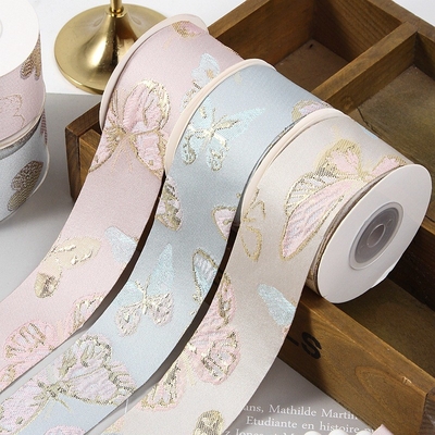 High Tenacity Blue and Green Hot Stamping Butterfly Love Ribbon for DIY Wedding Gift Box Packaging Customized Colors Availabl